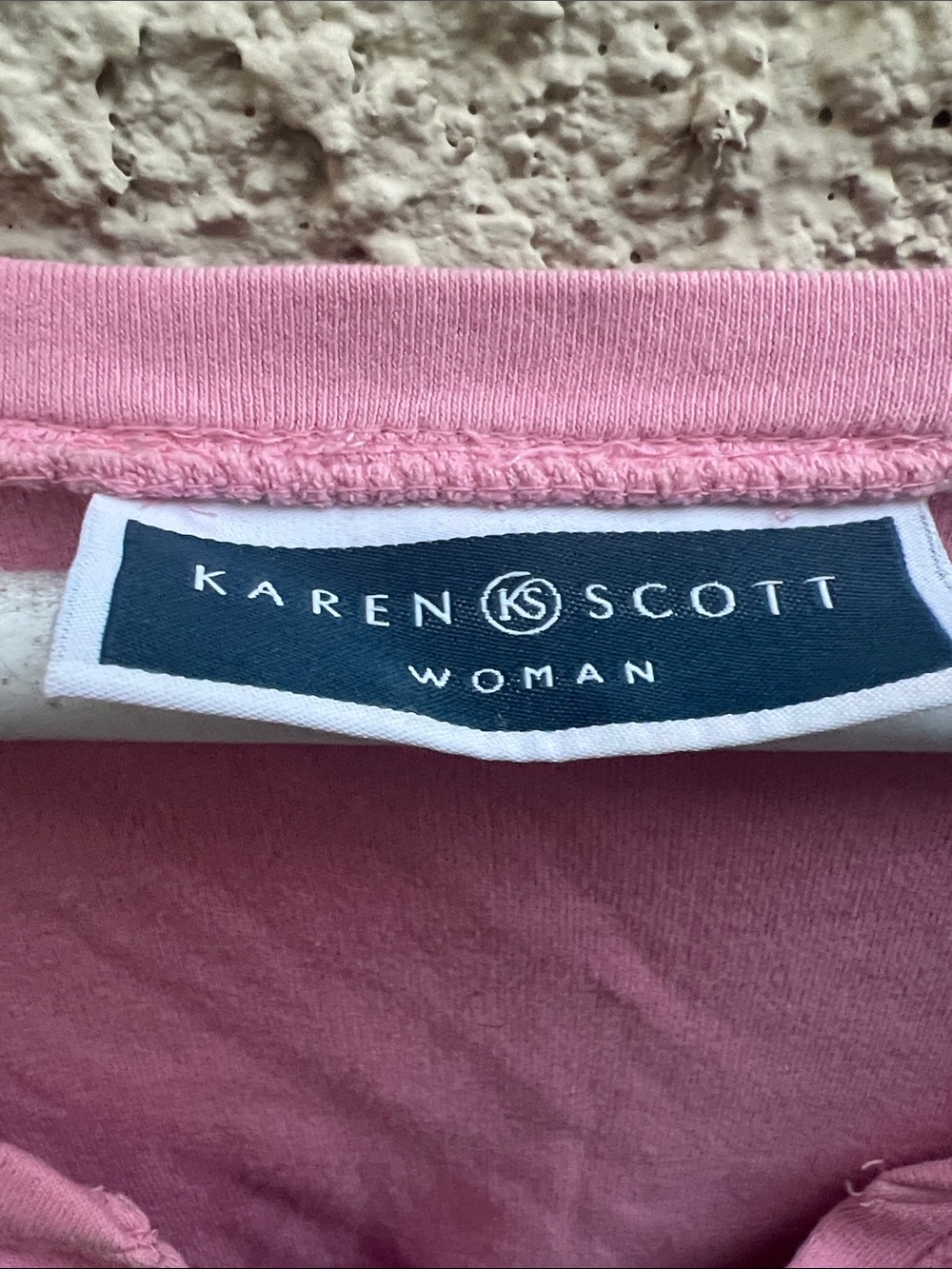 Karen Scott Woman Pink Long Sleeve Knit Top Split V-Neck Button Accent Plus Size